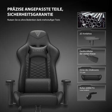 Офісне крісло Gaming Spellcaster, ергономічне крісло для геймерів, підлокітники, цільна сталева рама, регульований кут нахилу, чорний колір, 43-52 x 69,5 x 57 см, 5907783039720, шкіра чорного кольору