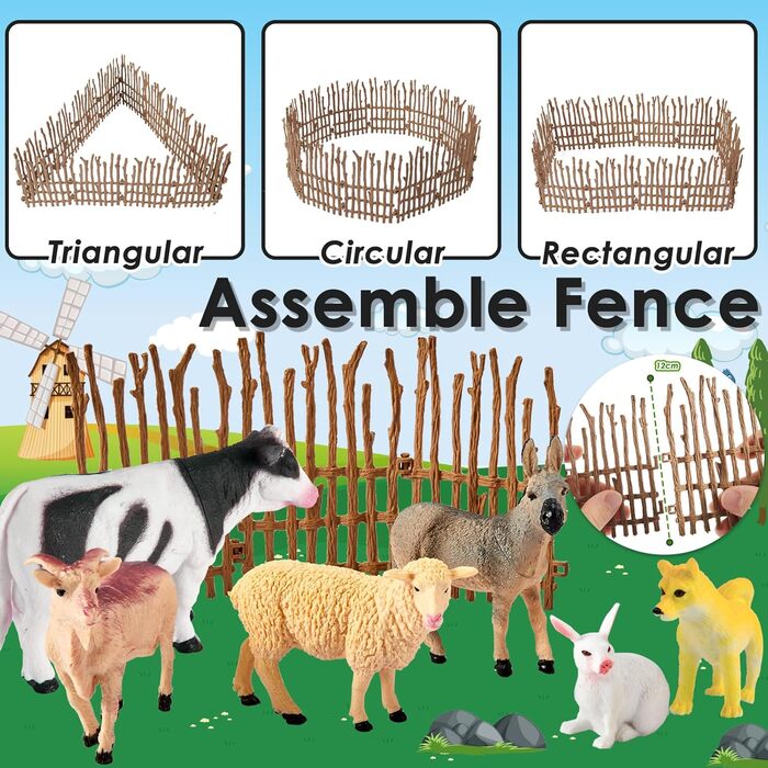 Набір іграшок BUYGER Фігурки сільськогосподарських тварин від 3 років, великі та мініатюрні реалістичні фігурки тварин з огорожами