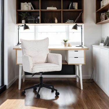 Офісний стілець Duhome, стілець для роботи з вельвету, поворотний на 360 стілець, стілець для туалетного столика, комп&39ютерний стілець з регульованою висотою, білий