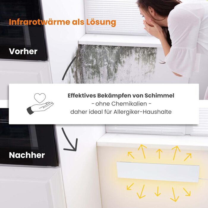 Протипліснявий обігрівач 60 Вт, 12 x 60 x 1,3 см, засіб для видалення плісняви для стін та ванних кімнат, електричний інфрачервоний обігрівач, сертифікований IP44, 60 x 12 см, 1 панель, білий колір