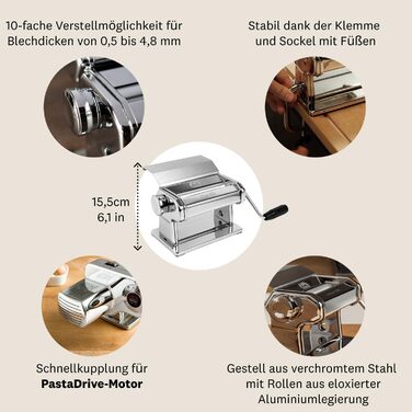 Машина для пасти Marcato Atlas 180 Slide, сталь з хромованим покриттям, сумісна з 11 додатковими насадками