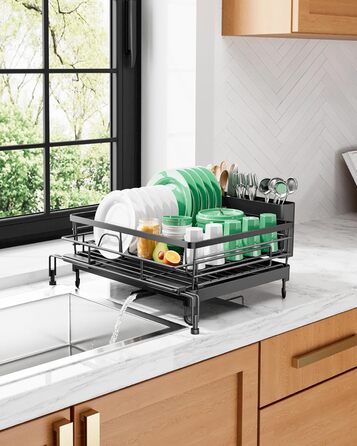Висувна сушарка для посуду Kitsure сушарка для посуду з нержавіючої сталі з регульованими ніжками, тримачем для столових приборів та знімним підносом, 39,5-64,0 см x 43,0 см x 20,5 см, чорна