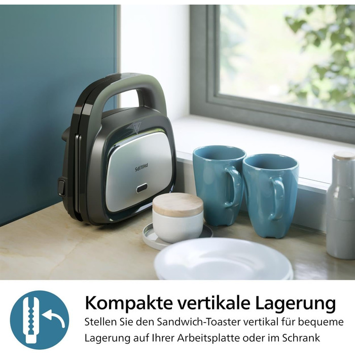 Бутербродниця Philips серії 5000, 750 Вт, паніні, вафлі, сендвіч-панелі, чорний/сріблястий (HD2350/80)