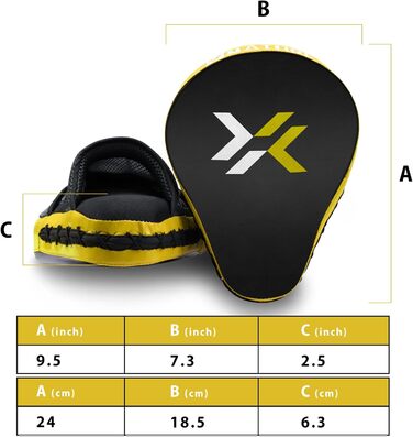 Боксерські щитки з високоякісною підкладкою - 1 пара боксерських щитків для кікбоксингу для оптимального поглинання ударів, тренувальні щитки для чоловіків та жінок, жовті