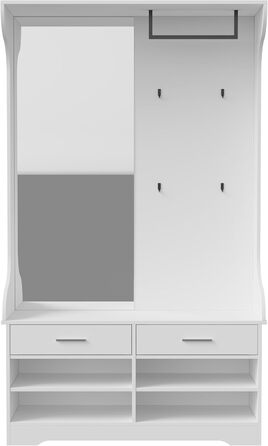 Вішалка для одягу з лавкою для взуття та дзеркалом, сучасна вішалка для одягу з гачками та підставкою для одягу, шафа для передпокою з функцією взуттєвої шафи та 2 шухлядами для вітальні (104x35x180 см)