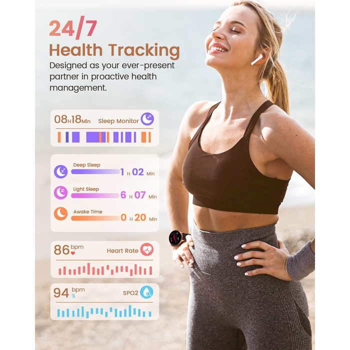 Жіночий смарт-годинник RUXINGX, круглий смарт-годинник 1,27 дюйма з функцією телефону, 24-годинний монітор серцевого ритму SpO2, фітнес-годинник з монітором сну, 126 спортивних режимів, крокомір, IP68, сумісний з iOS/Android, подарунковий годинник для жін