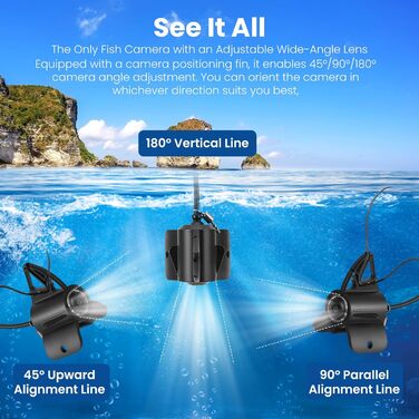 Ехолот з 4,3-дюймовим IPS-дисплеєм та підводною камерою, кабелем 30 м, акумулятором 5000 мАг, водонепроникністю IP65, нічним баченням з широким кутом огляду 220 для морської риболовлі, підлідної риболовлі, річкової риболовлі та риболовлі на озері.