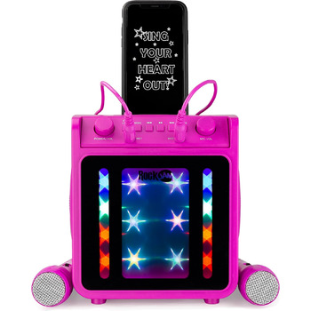 Караоке-машина RockJam 10 Вт, акумуляторна, з двома мікрофонами, рожева