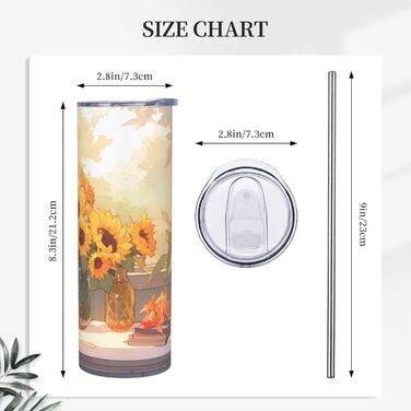 Кухоль з прямою трубочкою, соняшники під підвіконням, дорожній кухоль з принтом, підходить для кемпінгу, офісу та дому, 590 мл