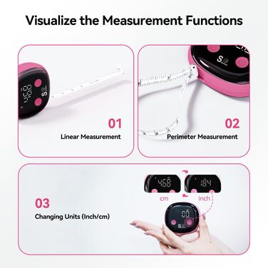 Розумна рулетка Fitdays для вимірювання тіла, рулетка для вимірювання тіла, світлодіодний HD повноекранний моніторинг жиру в організмі, інструмент для фітнес-шейпінгу та схуднення, додаток Fitdays (рожевий)
