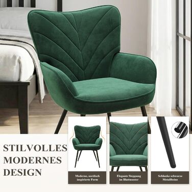 Крісло для вітальні COLAMY, оксамитове м&39яке крісло-реклайнер з високою спинкою, м&39яке комфортне крісло з дизайном відкидної спинки, крісло для відпочинку з дерев&39яними ніжками для вітальні, куточок для читання, зелений зелений 1