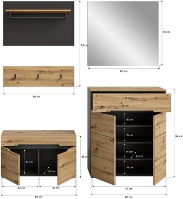 Вішалка для верхнього одягу Lomadox набір з 4-х частин вішалка для верхнього одягу з тумбою для взуття лавка для верхнього одягу в