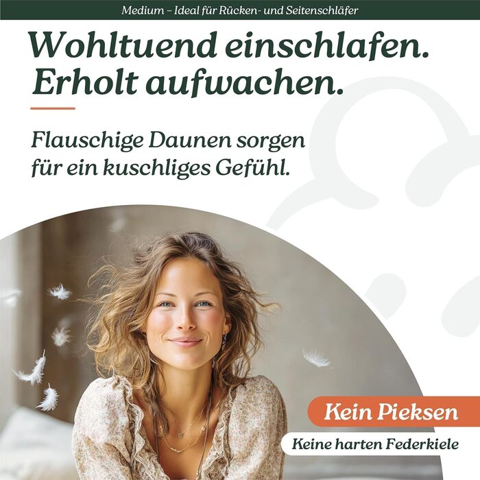 Пухова подушка 80x80 середнього розміру для сну на спині та на боці, 3-камерна подушка 80x80 пух, помітно підтримує та приємно м&39яка, можна прати в пральній машині, DOWNPASS (не вищипує живі предмети), Oeko-TEX