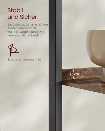 Полиця, 4-ярусна книжкова шафа, шафа для зберігання на ніжках, офіс, вітальня, спальня, кухня, індустріальний стиль, коричневий/чорний LLS054X01 Рустикальний коричневий чорний 34 x 56 x 137,5 см