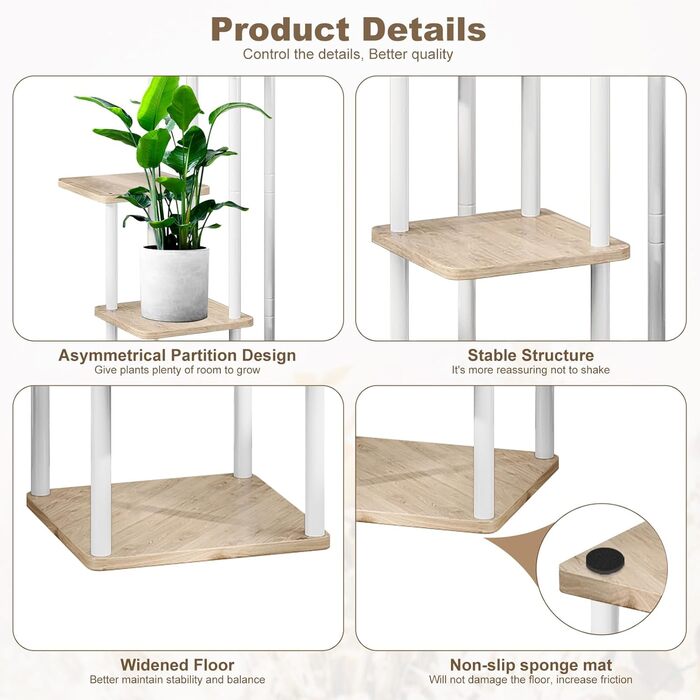 Рівнева дерев&39яна полиця для квітів, підставка для рослин, багаторівнева підставка для квітів, підставка для рослин, лавка для квітів, драбина для рослин, полиця для прикраси балкону в приміщенні (білий дуб) 5-рівнева, білий дуб, 5-