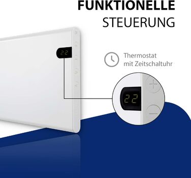 Електричний радіатор - 1000 Вт, білий Термостат з таймером, тижневий режим Електричний обігрівач Настінний конвектор Настінний електричний обігрівач Електричний радіатор, 200 мм, KDT IP20