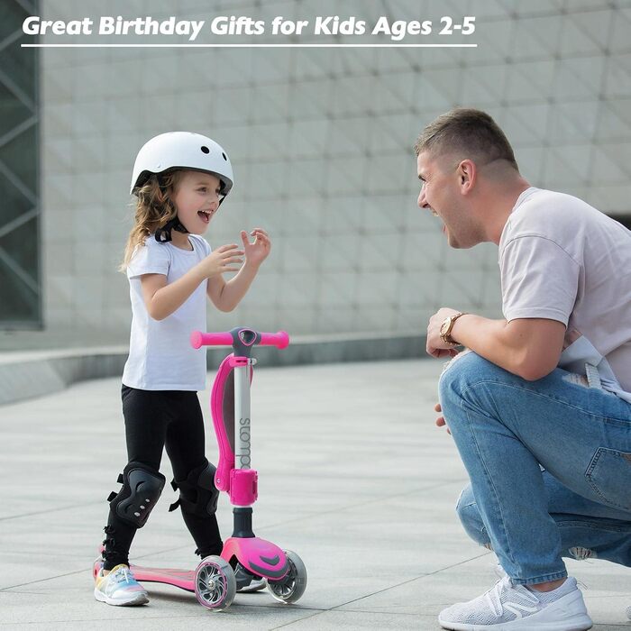 Дитячий самокат Stompa 3 роки для дівчаток хлопчиків, складний дитячий самокат 3 колеса зі світлодіодним проблисковим світлом, 4 р