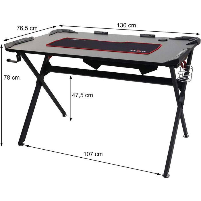 Письмовий стіл Mendler HWC-F11, комп&39ютерний стіл, молодіжний стіл, ігровий стіл, 120x75 см, чорний колір MVG