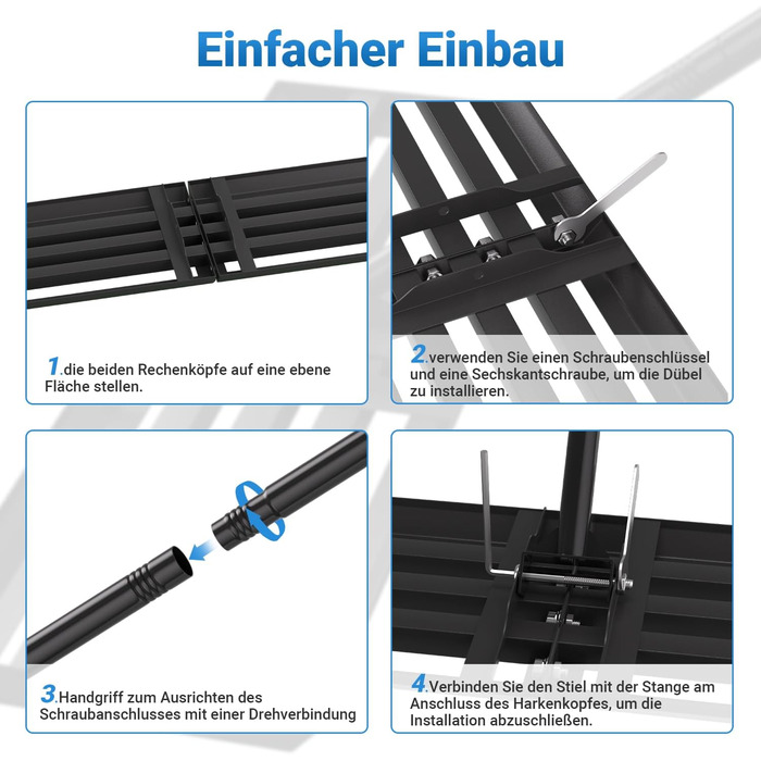 Вирівнювальний граблі Rasen Rakel з нержавіючої сталі та алюмінієвою ручкою для видалення піску, 75x25 см, довжина ручки 200 см - чорний