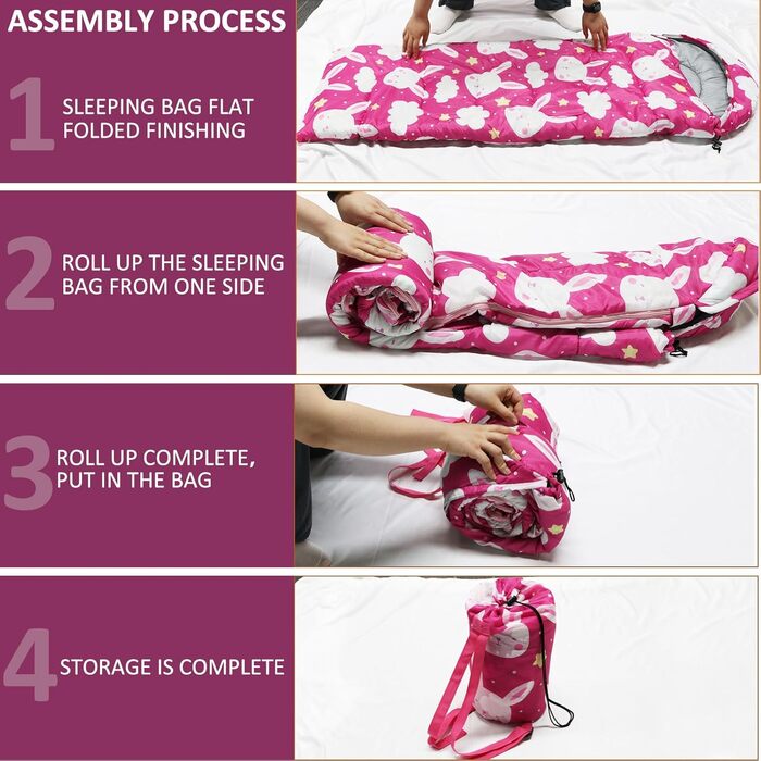 Дитячі спальні мішки Tuphen Кемпінгові спальні мішки з сумкою для перенесення Компактний спальний мішок для походів, подорожей з рюкзаком, 3 сезони, тепла та прохолодна погода, легкий, водонепроникний, для подорожей на природі, рожевий
