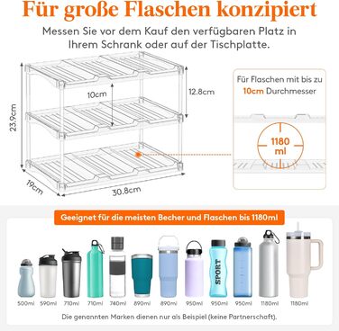 Організатор для пластикових пляшок Lifewit, що штабелюється, для дому, тримач для склянок та чашок, прозора підставка для винних пляшок, для стільниці та шафи, 3-рівнева, вміщує 9 пляшок