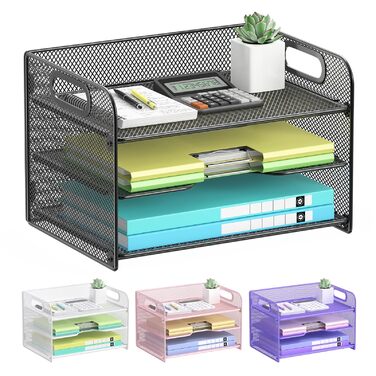 Рівневий органайзер для столу OUTWOLF, сітчастий органайзер для паперу з ручкою, органайзер для лотка для паперу, органайзер для файлів формату A4, паперу, книг, журналів, чорний, 3-