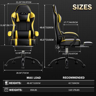 Ігрове крісло Cavabien, ергономічне комп&39ютерне крісло з регульованою поперековою подушкою, комп&39ютерне крісло зі штучної шкіри, ергономічне комп&39ютерне крісло для дорослих (жовте)