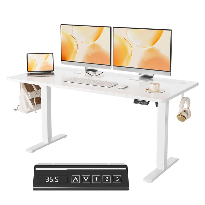Електричне регулювання висоти письмового столу 120x60 см, ергономічний стіл для роботи сидячи та стоячи, комп&39ютерний стіл, стіл для роботи стоячи, регульований стіл для роботи стоячи з функцією пам&39яті, білий, 120 x 60 см