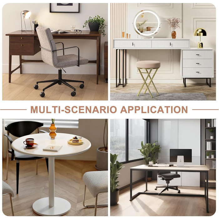 Офісний стілець без підлокітників, стілець для столу, шкіра та дерево, сучасний стілець для домашнього офісу, функція гойдання, вантажопідйомність до 136 кг, регульована висота, поворотне крісло на 360 для кабінету, спальні, домашнього офісу, бежевий