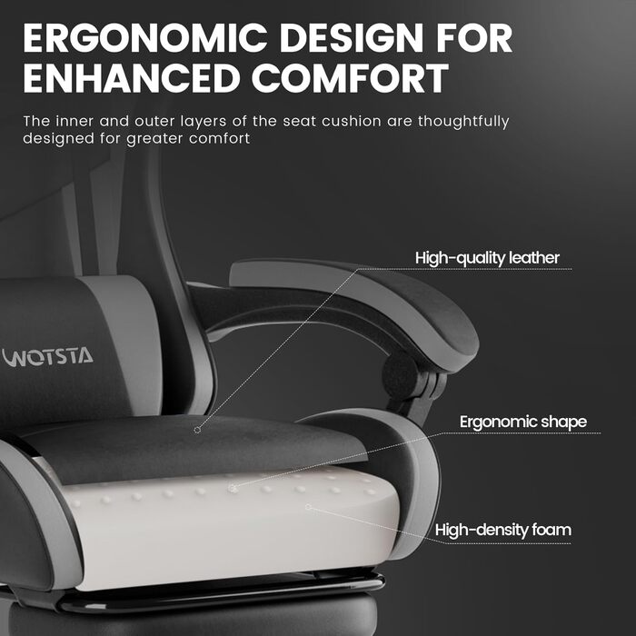 Ігрове крісло Комп&39ютерне крісло Ергономічне ігрове крісло з підставкою для ніг Офісне крісло Ергономічне комп&39ютерне крісло з поперековою опорою (BLKGY) Blackgery