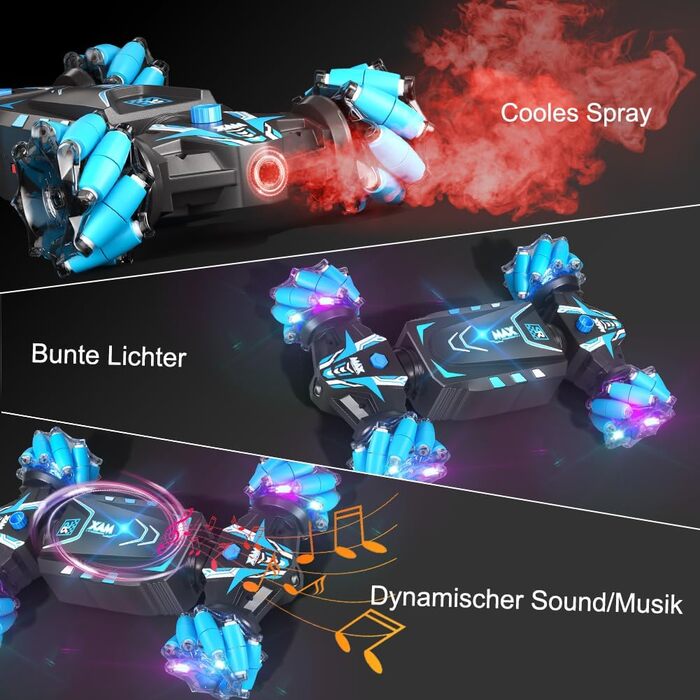 Автомобіль з дистанційним керуванням AYIQUTY, трюк на радіоуправлінні зі спреєм, світлом і музикою для дітей, повний привід 2,4 ГГ