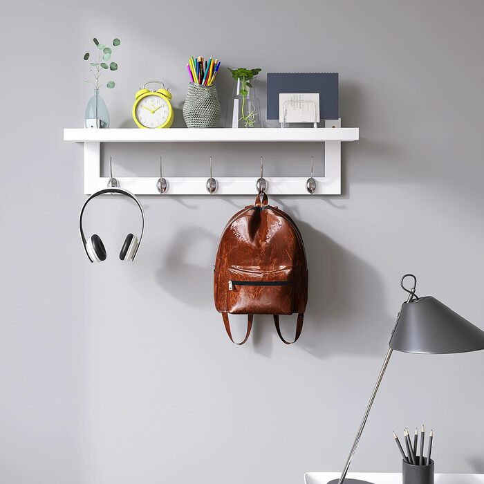 Вішалка для одягу SMIBUY з полицею настінна, вішалка для одягу 74 см для вхідної зони на стіну, бамбукова підвісна полиця з 5 подв