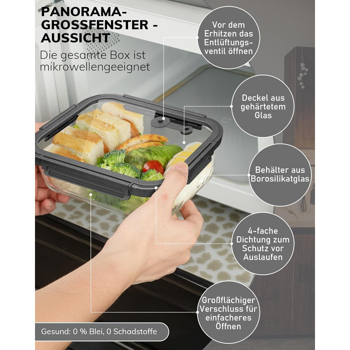 Скляні контейнери для зберігання продуктів, набір з 2 шт. , 630 мл скляні контейнери для зберігання зі скляними кришками, герметичні та герметичні, контейнери для зберігання продуктів, скляні контейнери для приготування їжі, безпечні для мікрохвильової пе