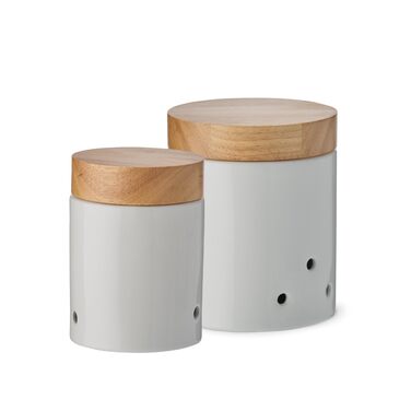 Контейнери для зберігання цибулі та часнику, керамічні, білі з дерев&39яною кришкою та бамбуком, круглі, у вінтажному сільському стилі, набір горщиків для цибулі та часнику, глянцеві, без етикетки