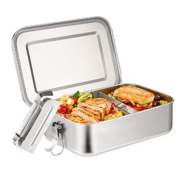 Ланчбокс з нержавіючої сталі, 1400 мл, з двома відділеннями, герметичний. Металева коробка для обіду з рухомою перегородкою, екологічна та без BPA, для дорослих та дітей.