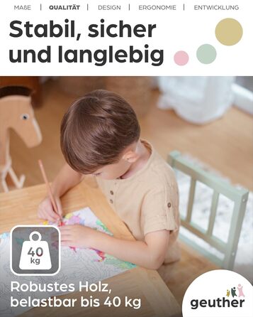 Дитячий комплект сидіння Geuther ACTIVITY Дитячий стіл з 2 стільцями, дерев&39яний Ігровий стіл для дітей віком від 1 року Комплект дитячого столу та стільців для дитячих кімнат Стіл для рукоділля та малювання для дітей Міцні меблі для дитячої кімнати, зе