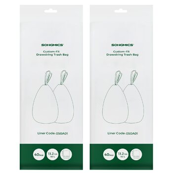 Сміттєві пакети SONGMICS зі шнурком, контейнери для 50-літрових баків, пакети для сміття, код 050A01, індивідуальний розмір, 2 рулони, 80 шт. , білі KRB050A02 ука (80 шт. у упаковці)