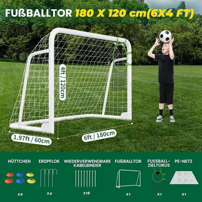 Міцний комплект футбольних воріт 4 розмірів для саду (180-365 см) Доступний як окремостоячий або складний варіант Зі сталевою трубою або ПВХ рамою Повний комплект для саду та парку 180120 см, металеві складні - Білий