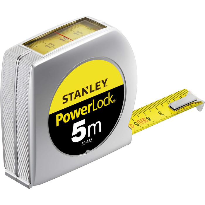 Рулетка Stanley Powerlock 0-33-932 (5м з оглядовим вікном, надміцний ремінець, майларовий захисний шар, хромована, кліпса для ременя)