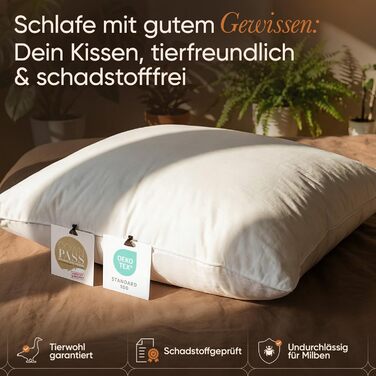 Пухові подушки BEFA NATUR 80x80 см (2 шт.) 3-камерні подушки 90 пух та 10 пера Вага наповнювача 1400 г кожна Гіпоалергенні (NOMITE) Сертифіковані для тварин (DOWNPASS) OEKO-TEX Клас 1 Зроблено в Німеччині 2 шт. 80x80 см