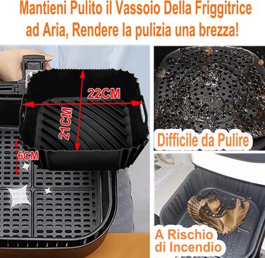 Аксесуари для фритюрниці 22 см Набір із 13 предметів, аксесуари для квадратної фритюрниці з антипригарним покриттям без бісфенолу А з силіконовою формою, сумісні з COSORI Princess Innsky Uten KLAMER Tefal 5.5 л, 5.6 л 6.5 л фритюрниці Фритюрниця