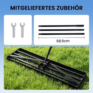 Гребінь для вирівнювання газону Rasenrechen, 75 x 25 см, з подовженою ручкою 193 см інструмент для легкого вирівнювання газонів, гольф-полів та сільськогосподарських угідь (75 см)