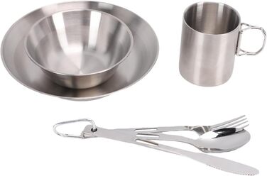 Набір посуду для кемпінгу Drfeify з нержавіючої сталі, портативний, дворівневий, комбінація посуду для пікніків, пляжних вечірок, міцний набір столових приборів для мандрівників, нержавіюча сталь 304, розмір 546 г