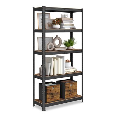 Окремостояча полиця, книжкова шафа, полиця для зберігання, 5 полиць, кухонна полиця, полиця, 30 x 75 x 150 см, вантажопідйомність до 650 кг, регульовані полиці, промисловий дизайн, вінтажний коричнево-чорний GLR030B01 30 x 75 x 150 см Вінтажний коричневий