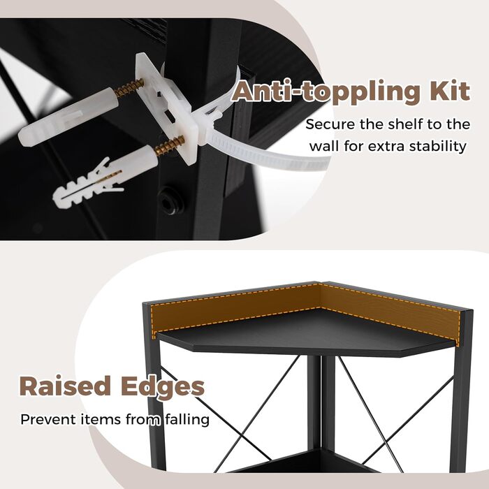 Кутова стелажна тумба GIANTEX з шафою та 6 полицями, кутова шафа заввишки 180 см з 5-ярусними регульованими полицями, окремостояча кутова вітрина з дверима, полиця для зберігання в індустріальному стилі (чорна)