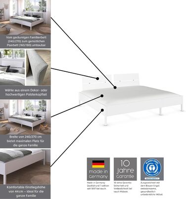 Сімейне ліжко, ліжко, багатомісне ліжко, спальна зона 270x200 см для сну з родиною, колір білий, 278x95x217 см, дерев&39яне узголів&39я 270x200 см