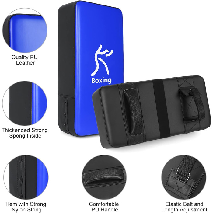 Набір накладок на руки Odoland 2-в-1 з PU-накладками для боксерської груші, боксу, кікбоксингу, тренувань з боксу, бойових мистецтв, тайського кікбоксингу, синього кольору