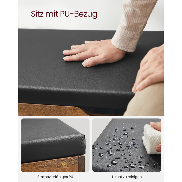 Лавка для взуття VASAGLE із сидінням, лавка для зберігання речей, м&39яка, 3 відкриті відділення, відділення під подушкою сидіння, взуттєва полиця для вітальні, коридору, вантажопідйомність до 136 кг, вінтажно-коричневий колір LHS30BX 80B см вінтажно-кори