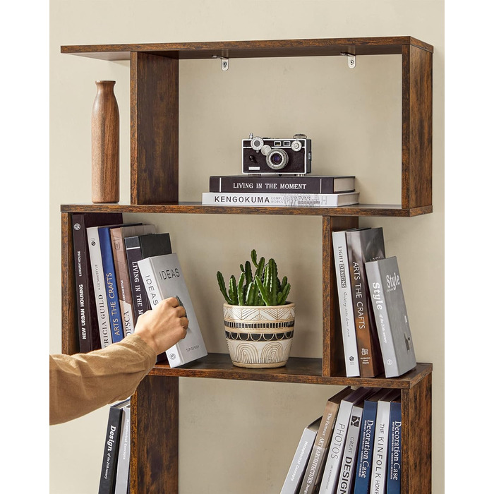 Книжкова полиця VASAGLE, 6-ярусна, 24 x 70 x 191,6 см, Окремостояча полиця, Офічна полиця, Декоративна полиця, Для демонстрації, Сучасна, Для Вітальні, Спальні, Офісу, Вінтажний Коричневий LBC61BX 6 Ярусів (70 x 24 x 191,6 см) Вінтажний Коричневий