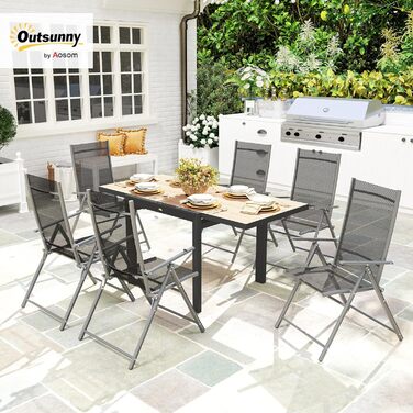 Розсувний садовий стіл Outsunny, алюміній, 80/160x80 см, водонепроникний, нековзний, фуршетний стіл, кемпінговий стіл на 6 осіб, стіл для патіо, обідній стіл на вулиці для саду, тераси, балкона, натуральне дерево
